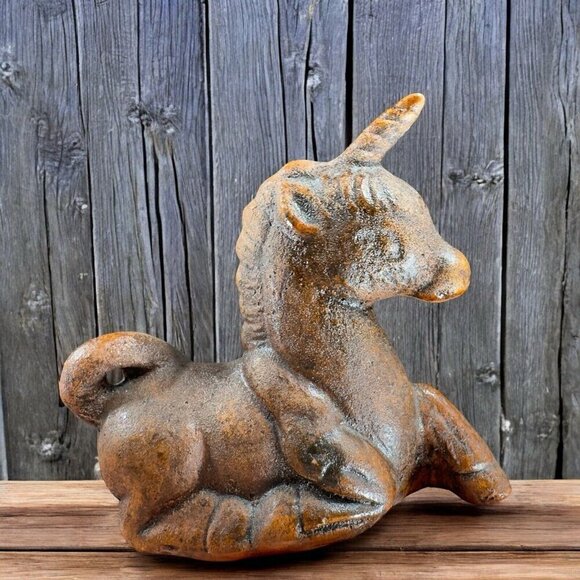 Vintage Mid Century Pottery Unicorn Horse Figurine Small Figure Brown Glazed VTG - Picture 2 of 10